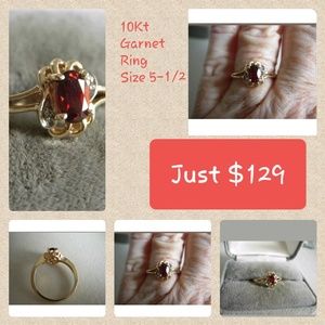 10 Kt Garnet and Diamond Ring Size 5-1/2